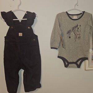 Carhartt girls purple Overalls and long sleeve top BNWT size 12m